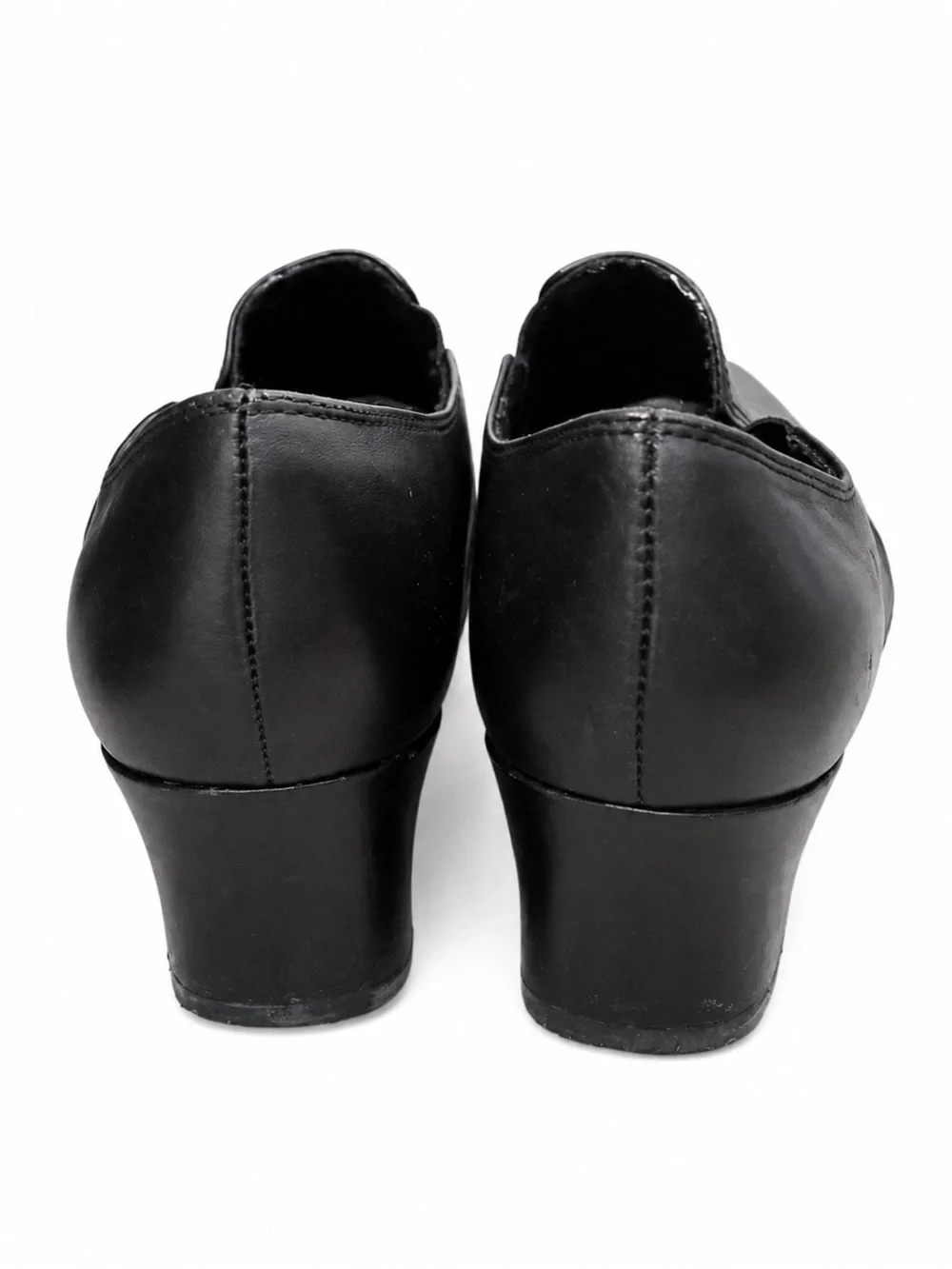 Liz Baker Black Leather Loafer Heels Women’s 8.5M Square Toe Career Shoes